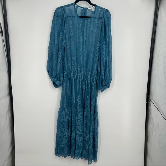 Sundance Seaspell Midi Dress Sheer Floral Lace Embroidered Silk Long Sleeve S - Picture 9 of 16